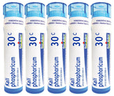 Boiron Kali Phosphoricum 30C pellets in five tubes, a natural OTC option