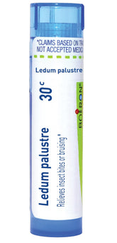 Boiron Ledum Palustre 30C pellets in tube for on-the-go relief.