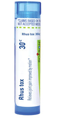 Boiron Rhus Toxicodendron 30C pellets in a dispensing tube for easy use.