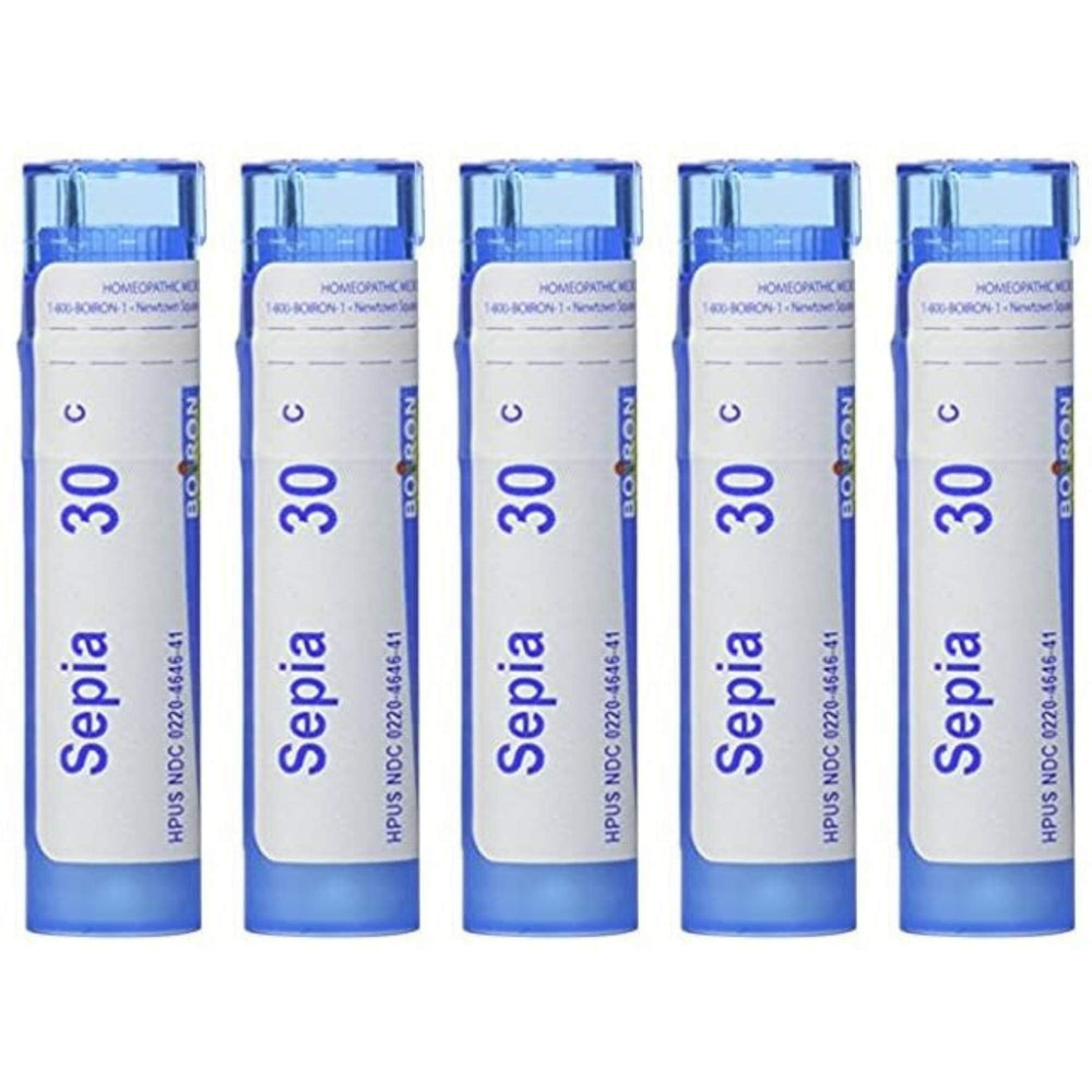 Boiron Sepia 30C bottle for natural mood balance support.