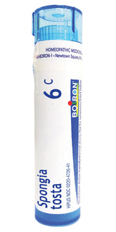 Boiron Spongia Tosta 6C pack shot highlighting discreet packaging for croupy cough relief