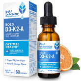 Bold Botanica D3-K2-A bottle being poured for easy daily use.