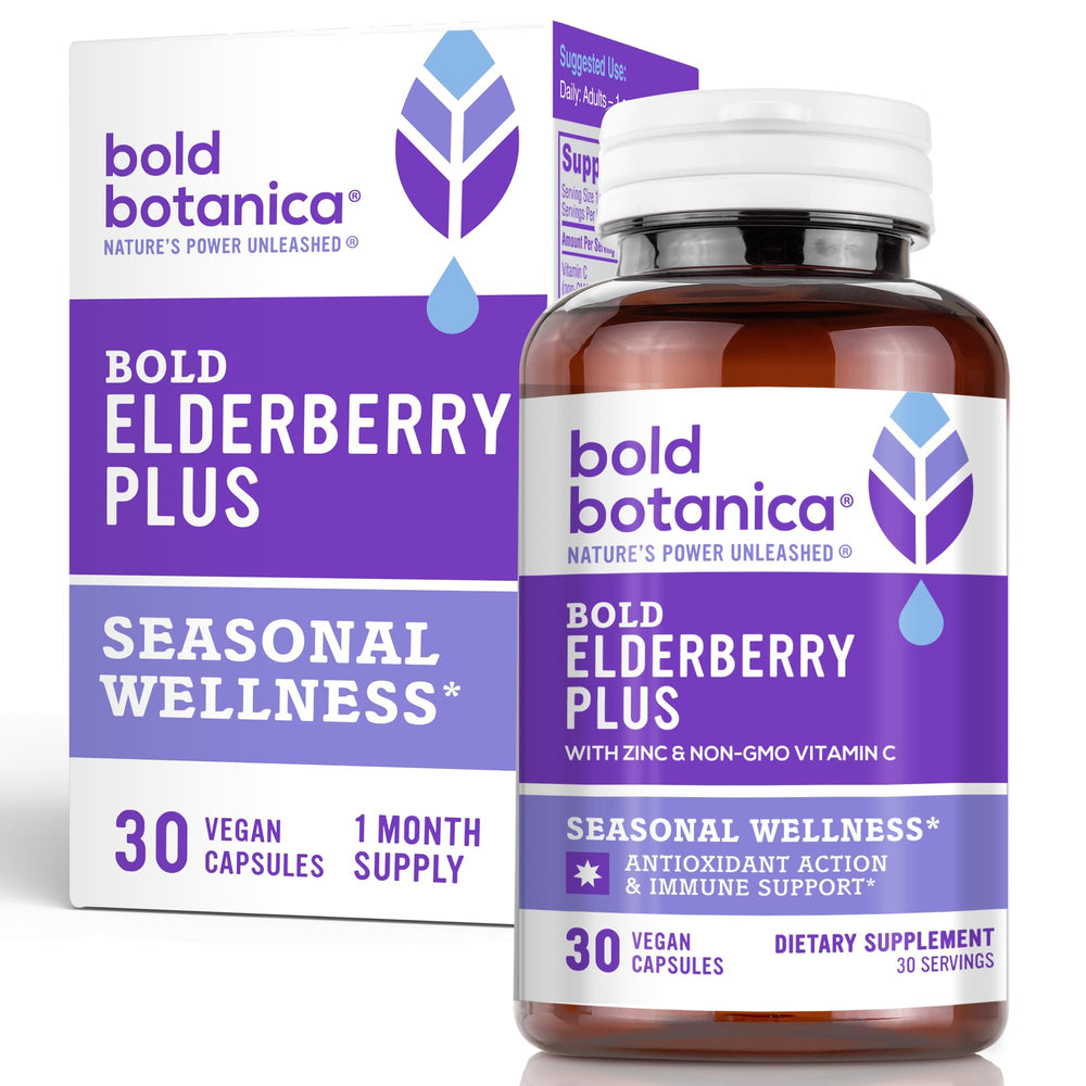 Bold Botanica Elderberry Plus bottle front for daily immune support.