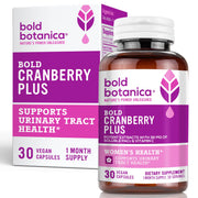 Bold Cranberry Plus bottle front, a vegan, non-GMO wellness option for daily urinary health support