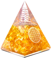 Bombay Crystals Export orgone citrine pyramid for meditation and energy balance.