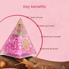 Bombay Crystals Export Rose Quartz Orgone Pyramid on a desk promotes focus and serenity.