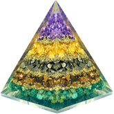 Bombay Crystals Money Magnet Pyramid close-up with amethyst and citrine for wealth focus.