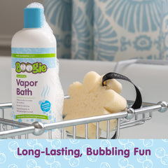 Boogie Kids Bubble Bath label close-up shows natural ingredients and essential oils.