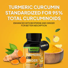 Bools Ginger and turmeric blend close-up emphasizes synergistic ingredients.