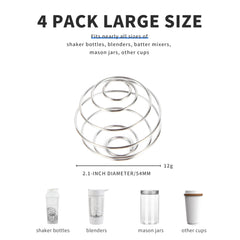 BooMetCheer four-pack 54mm shaker balls beside a shaker bottle for clump-free shakes