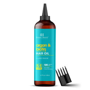 Botanic Hearth Hair Oil bottle closeup highlighting argan and biotin nourishment for hydrated hair