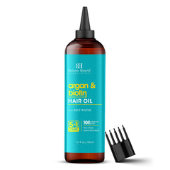 Botanic Hearth Hair Oil bottle closeup highlighting argan and biotin nourishment for hydrated hair