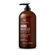 Botanic Hearth sore muscle massage oil bottle ready for soothing post-workout relief.