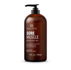 Botanic Hearth sore muscle massage oil bottle ready for soothing post-workout relief.