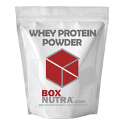 BOX NUTRA Whey Protein Isolate powder pouch close-up for post-workout support.