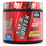 BPI Sports 1.M.R Vortex powder tub ready for quick pre-workout sessions