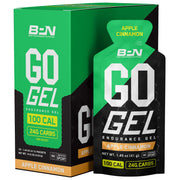 BPN Go Gel front packaging showing apple cinnamon flavor and calories benefit