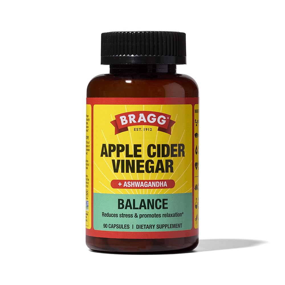 Bragg Daily Balance bottle on a kitchen counter showing branding for daily wellness