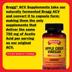 Bragg Energy ACV capsules 2-pack packaging highlights convenience and value.