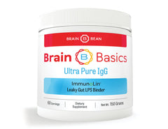 Brain Bean Ultra Pure IgG powder tub with label for easy daily mixing.