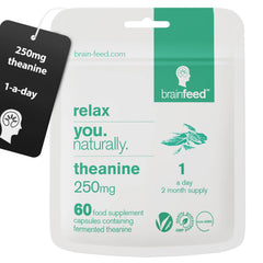 Brain Feed Pure L-Theanine bottle for calm focus and daily balance.