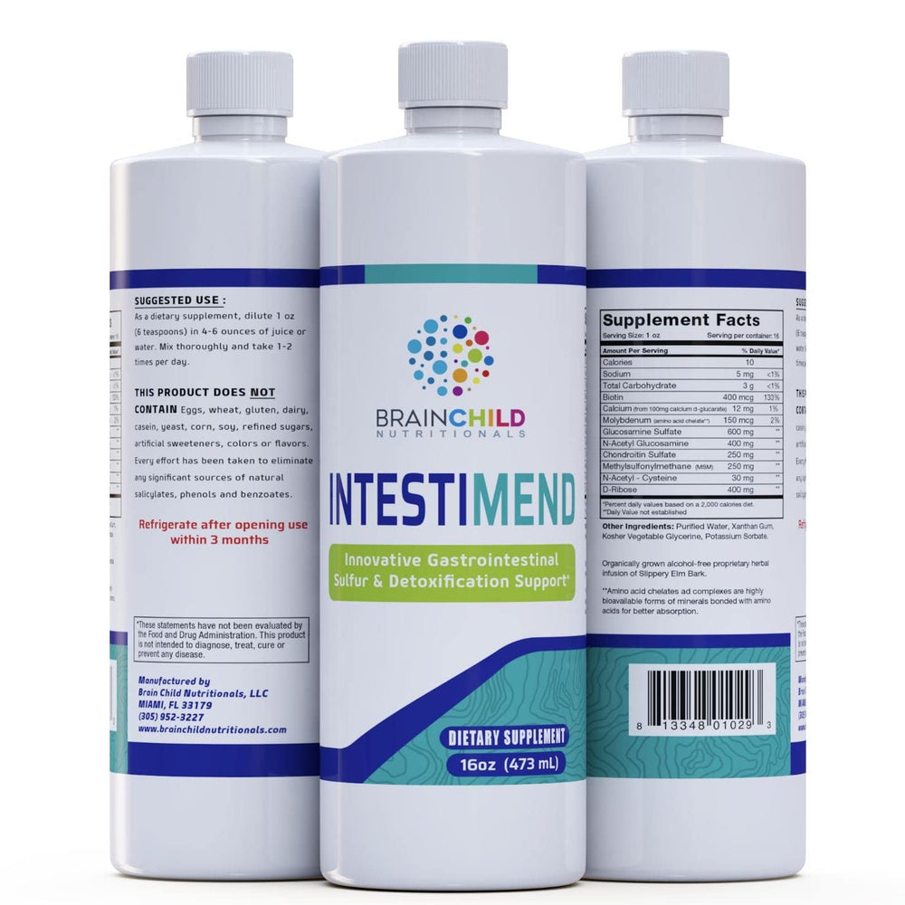 BrainChild IntestiMend bottle-front showing label for gut support use