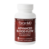 BrainMD Advanced Blood Flow bottle front showing nitric oxide support for brain and body