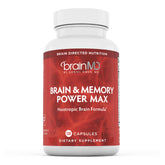 BrainMD Brain & Memory Power MAX bottle emphasizes focus and recall through a science-backed blend.