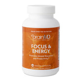 BrainMD Dr Amen Focus & Energy bottle showcases caffeine-free focus support.