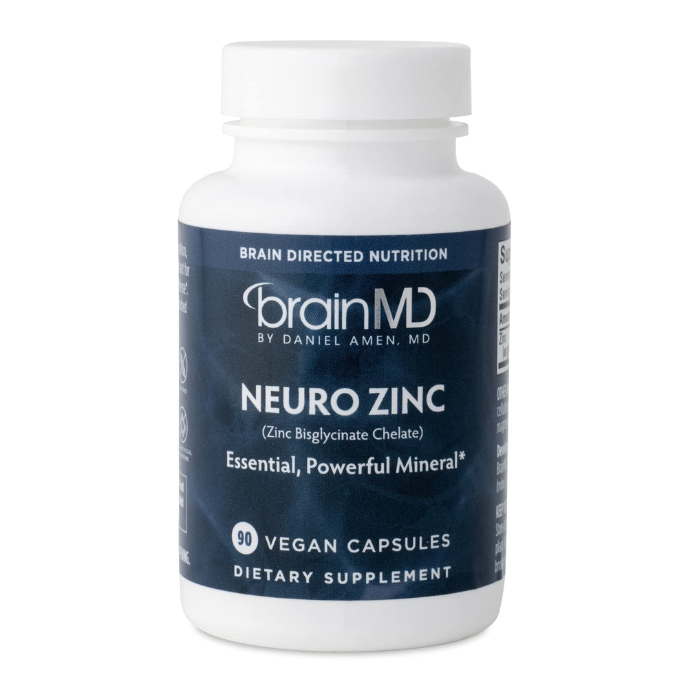 BRAINMD Dr Amen Neuro Zinc bottle with 90 capsules for daily zinc support and immune health.