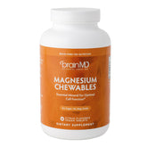 BrainMD magnesium chewables citrus bottle for daily focus and calm support.