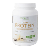 BRAINMD OMNI Protein Vanilla canister front showing energy-supporting vegan protein