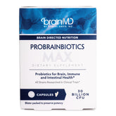 BrainMD ProBrainBiotics Max 30 capsules supporting gut balance and brain health.