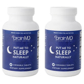 BrainMD Put Me To Sleep Naturally bottle front, suggesting a natural rest aid for peaceful nights