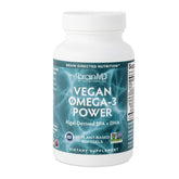 BrainMD Vegan Omega-3 Power bottle highlighting vegan softgels for focus support