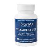 BrainMD Vitamin D3 and K2 bottle pour for daily wellness.