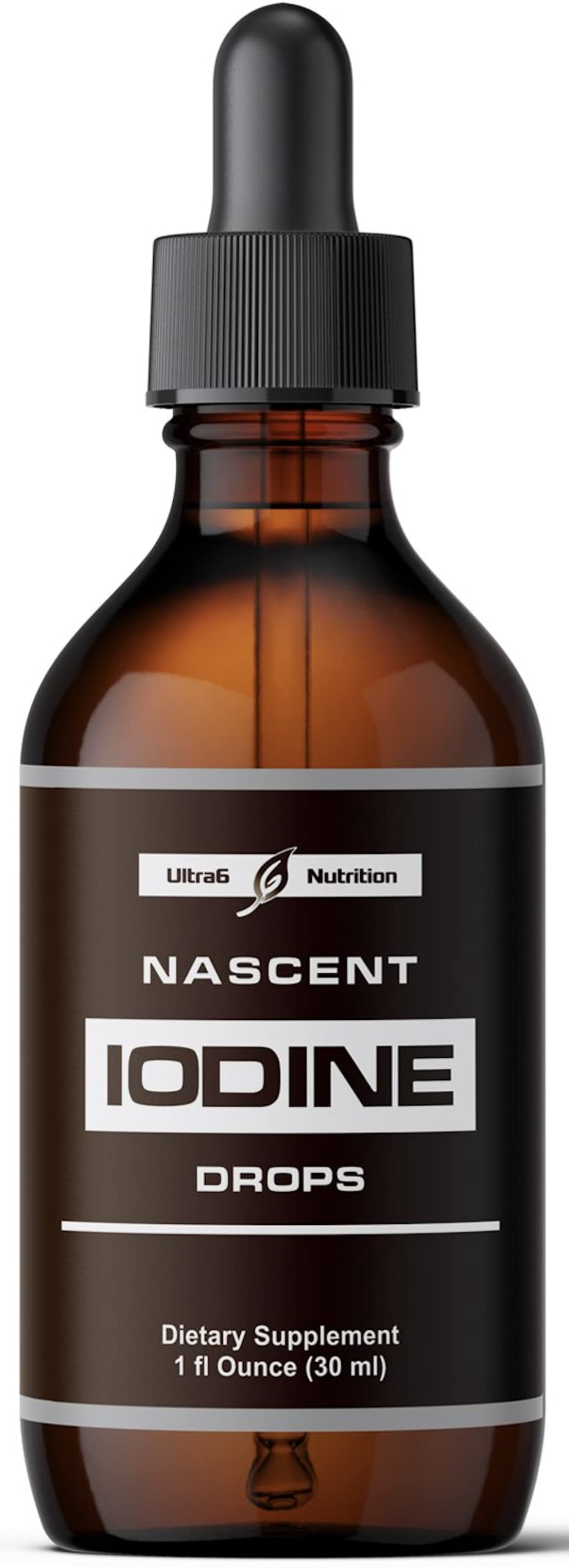Brand6 Nascent Iodine drops pour from the bottle for quick energy support.