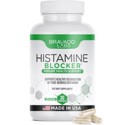 Bravado Labs Histamine Blocker bottle on a kitchen counter for daily support
