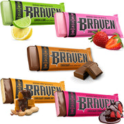 Braven Bar strawberry energy bars close-up, portable gluten-free fuel for workouts.