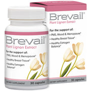 Barlean's Brevail bottle front showing plant lignan extract for daily hormonal balance possibilities.