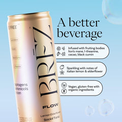 BRĒZ FLOW sparkling glass with lemon elderflower for a crisp mood boost