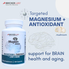 Bricker Labs Magtein bottle back label with ingredients and quality assurances.