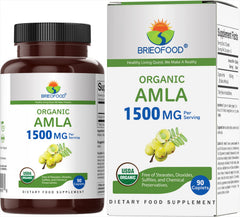 Brieofood Amla 1500mg bottle packshot highlights high-potency daily wellness.