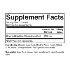 Brieofood Gotu Kola organic certification label highlighting organic quality