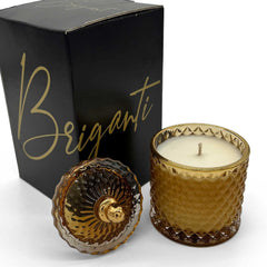 BRIGANTI Vanilla Cupcake candle with gold-rim lid enhances cozy décor
