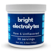 Bright Electrolytes jar label close-up showing no added flavors for clean hydration.