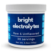 Bright Electrolytes jar label close-up showing no added flavors for clean hydration.