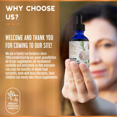 Bright Horizon Health Pure Garlic Extract bottle pouring for easy daily dosing.