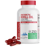 Bronson Antarctic Krill Oil bottle front showing 2000 mg per serving for daily use