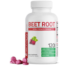 Bronson Beet Root Extra Strength bottle showing non-GMO quality.